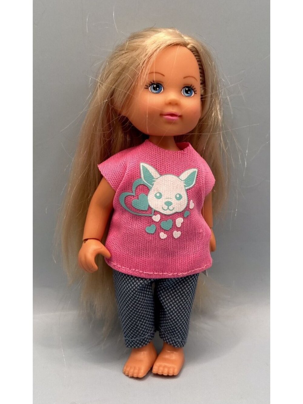 Evi Love Doll Dog Shirt And Jeans Long Blonde Hair